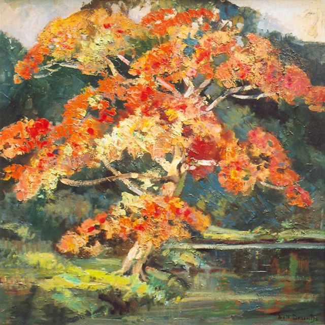 Dezentjé E.  | Flowering tree, oil on panel 48.1 x 47.9 cm, signed l.r.