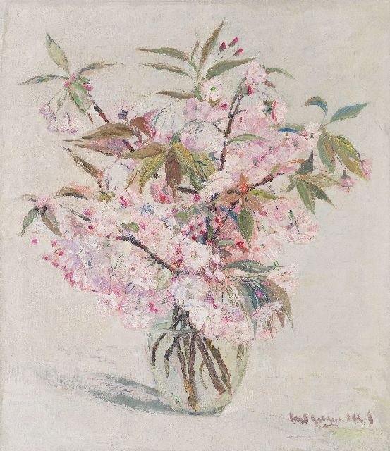 Onbekend | Blossom branches in a glazed vase, oil on canvas, 70.1 x 60.5 cm, signed l.r. and without frame