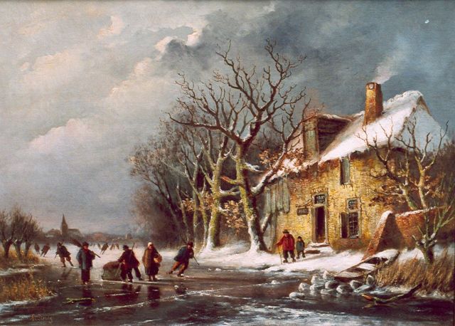 Sierich L.C.  | Skaters on a frozen river, oil on canvas 45.3 x 63.0 cm, signed l.l.