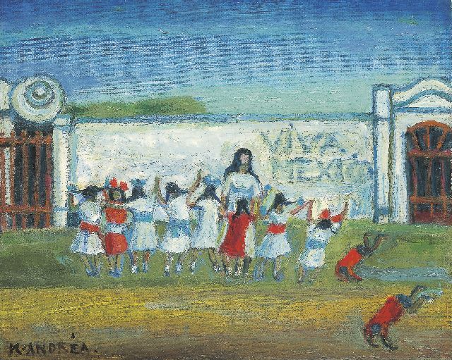 Andréa C.  | Childeren's party, Mexico, oil on canvas laid down on painter's board 39.9 x 49.9 cm, signed l.l.