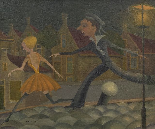 Pape A.J.  | The amorous sailor, oil on canvas 50.3 x 60.6 cm, signed l.l. and dated '45