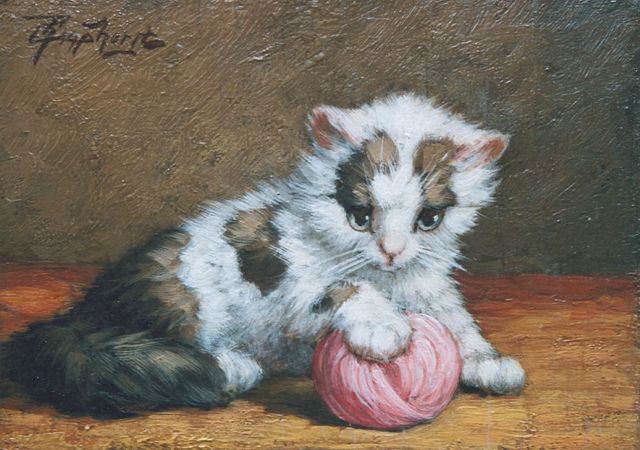 Cornelis Raaphorst | Kitten playing, oil on panel, 12.9 x 18.0 cm, signed u.l.
