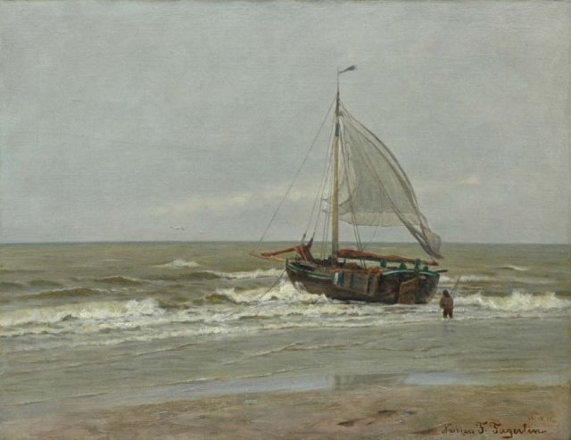 Ferdinand Julius Fagerlin | Fishing boat in the surf, oil on canvas, 37.3 x 48.5 cm, signed l.r. and executed on 24.12.85
