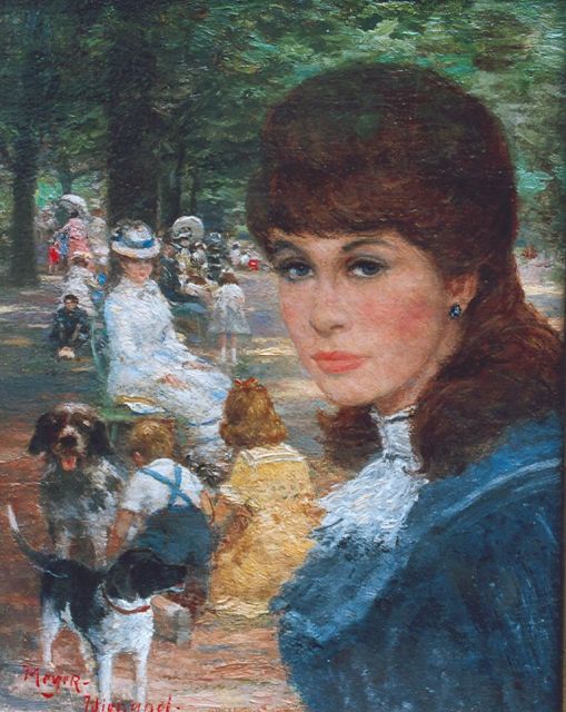 Rolf Dieter Meyer-Wiegand | An elegant company in a park, oil on panel, 18.0 x 14.1 cm, signed l.l.