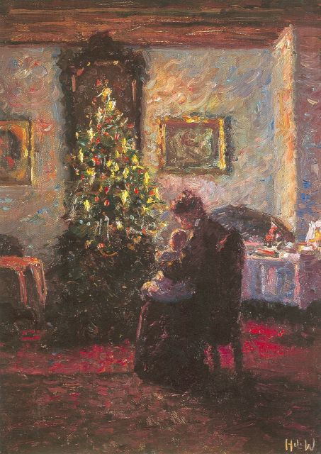 Werner H.F.  | The Christmas tree, oil on canvas 50.3 x 38.2 cm, signed l.r. with initials and on the reverse and dated 1909