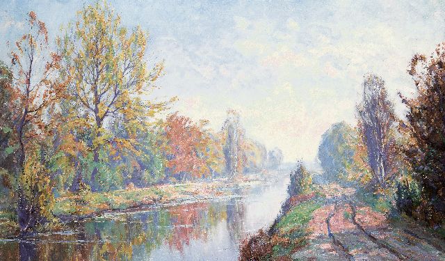 Meijer J.  | An autumn morning along the Gooiersgracht near Laren, oil on canvas 60.0 x 100.0 cm, signed l.r.