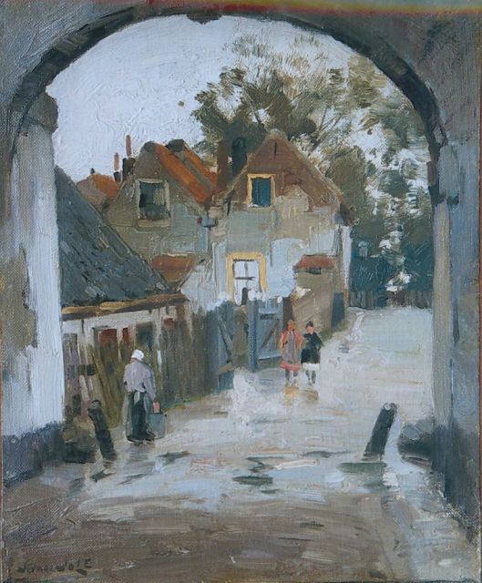 Jole J.G. van | View of the 'Langepoort', Brielle, oil on canvas laid down on board 28.3 x 22.8 cm, signed l.l.