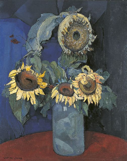 Germ de Jong | Sunflowers in a blue vase, oil on canvas, 98.8 x 78.9 cm, signed l.l. and dated 1921