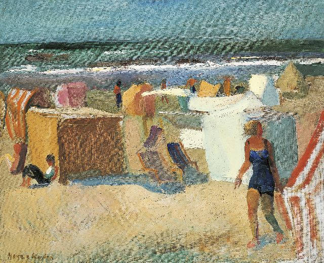 Harrie Kuijten | Figures on the beach, Bergen aan Zee, oil on canvas, 45.0 x 55.5 cm, signed l.l.