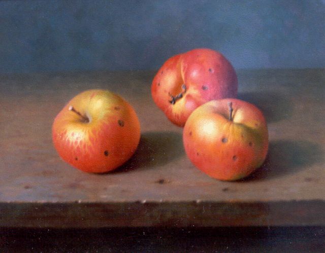 Gyula Bubarnik | Apples on a wooden table, copper, 24.0 x 31.0 cm, signed l.r.