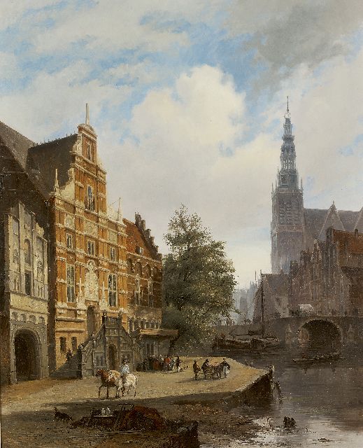 Hardenberg L.  | A Dutch town view, oil on panel 62.5 x 51.5 cm, painted circa 1840