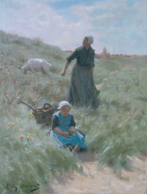 Willy Martens | Mother and child in the dunes, oil on canvas, 75.0 x 56.0 cm, signed l.l.