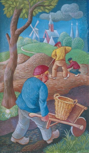 Louis Schrikkel | Farmwork, gouache on paper, 24.0 x 14.0 cm, signed l.l.