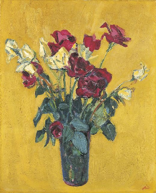 Wiegers J.  | A flower still life, oil on canvas 61.4 x 50.0 cm, signed l.r. with initials and on the reverse and dated 1956 on the reverse