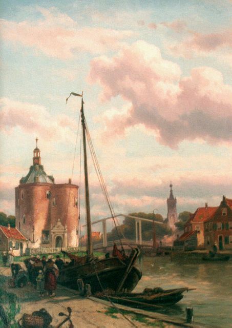 Koekkoek J.H.B.  | The harbour of Enhuizen with ' De Drommedaris'  beyond, oil on canvas 81.0 x 56.3 cm, signed l.r.