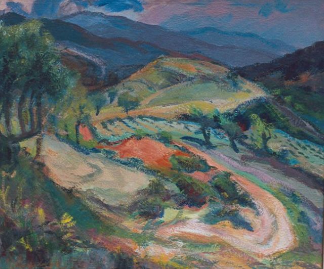 Vries J. de | A hilly landscape,France, oil on canvas 60.4 x 70.2 cm, signed l.l.