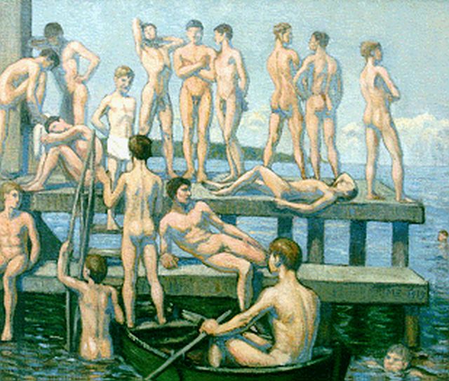 Engelsted M.  | Bathing boys, oil on canvas 66.5 x 78.3 cm, signed with monogram ME