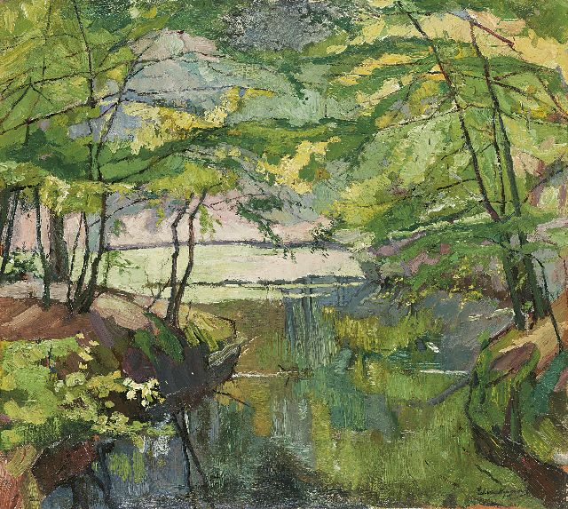 Wijngaerdt P.T. van | A pond in the 'Baarnse bos', oil on canvas 55.1 x 61.2 cm, signed l.r.