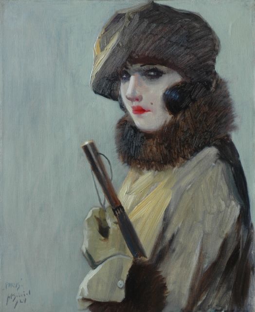 Schotel A.P.  | Parisian lady, oil on canvas 56.5 x 46.3 cm, signed l.l. and dated '24 l.l. and 1924 on the reverse