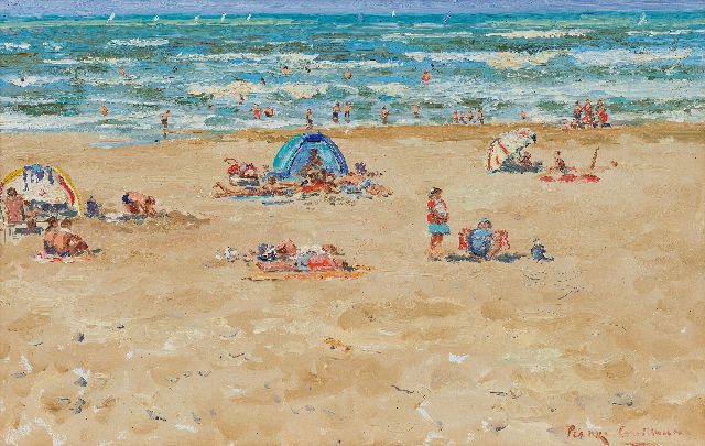 Pierre Guillaume | Motherly love on the beach, oil on board, 39.4 x 61.0 cm, signed l.r. and dated 28 aug 2004 on the reverse