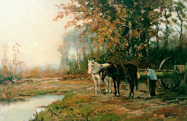 Bouter C.W.  | Gathering wood with 'Mallejan', oil on canvas 40.0 x 60.0 cm, signed l.r.