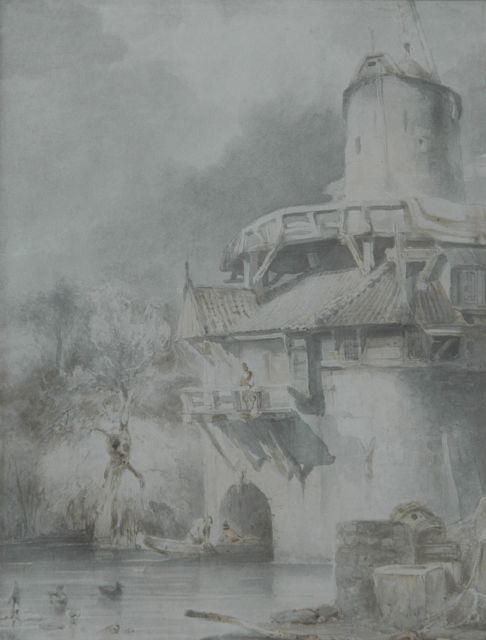 Johannes Bosboom | A watermill near Leuven, sepia on paper, 28.6 x 21.3 cm, signed l.r.