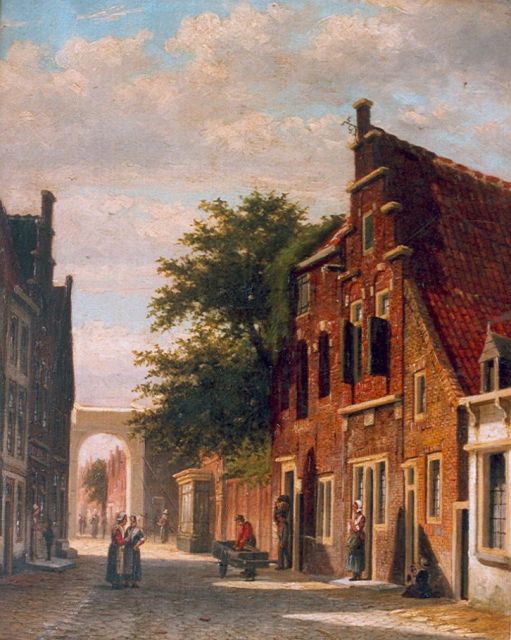 Mittertreiner J.J.  | A Dutch street with figures, oil on canvas 42.4 x 33.6 cm, signed l.r.