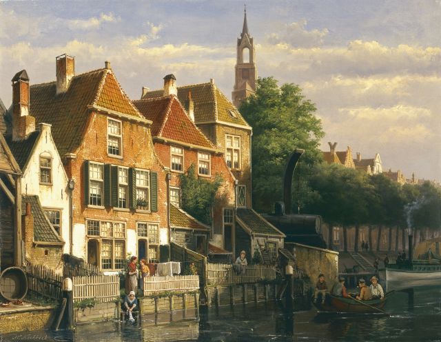 Willem Koekkoek | A sunlit canal, oil on canvas, 54.0 x 69.0 cm, signed l.l.