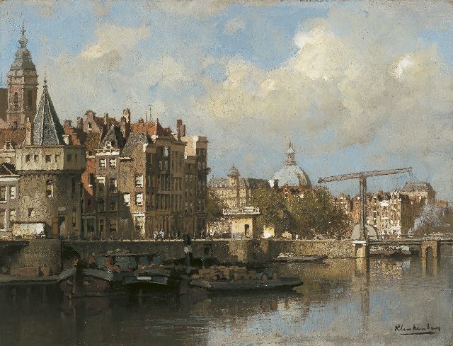 Klinkenberg J.C.K.  | View of the Prins Hendrikkade with the Scheierstoren, Amsterdam, oil on canvas 32.7 x 42.5 cm, signed l.r.