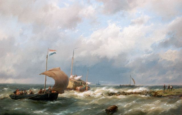Hermanus Koekkoek | Vessels on a breezy day, oil on canvas, 36.5 x 58.2 cm, signed l.r.
