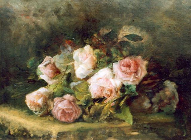 Sara Hense | Roses draped on a table, oil on canvas, 50.0 x 67.2 cm, signed l.r.