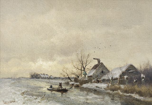 Louis Apol | A view of a polder canal in winter, oil on panel, 29.1 x 41.5 cm, signed l.l.