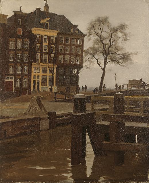 Witsen W.A.  | The corner of the Kalkmarkt and Prins Hendrikkade, Amsterdam, oil on canvas 51.2 x 42.0 cm, signed l.r.