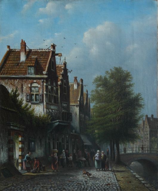 Johannes Franciscus Spohler | Daily activities in a Dutch town, oil on canvas, 37.5 x 31.1 cm, signed l.l.