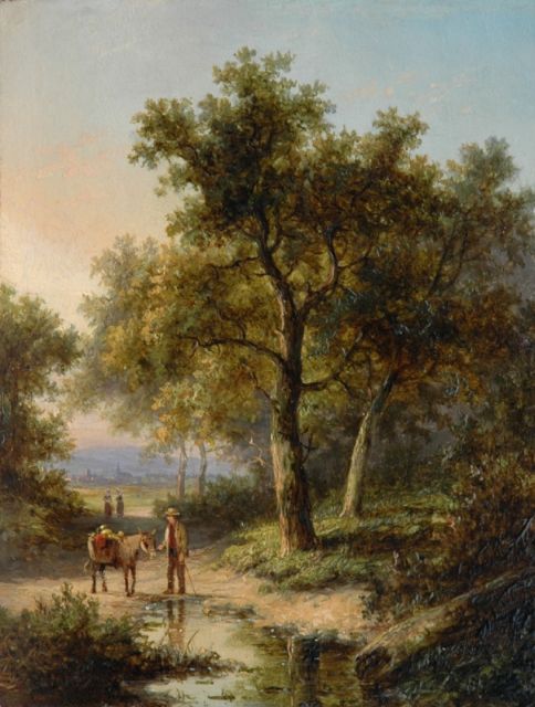 Jan Evert Morel II | Traveller with his pack mule on a forest path, oil on panel, 18.1 x 13.7 cm, signed l.l.