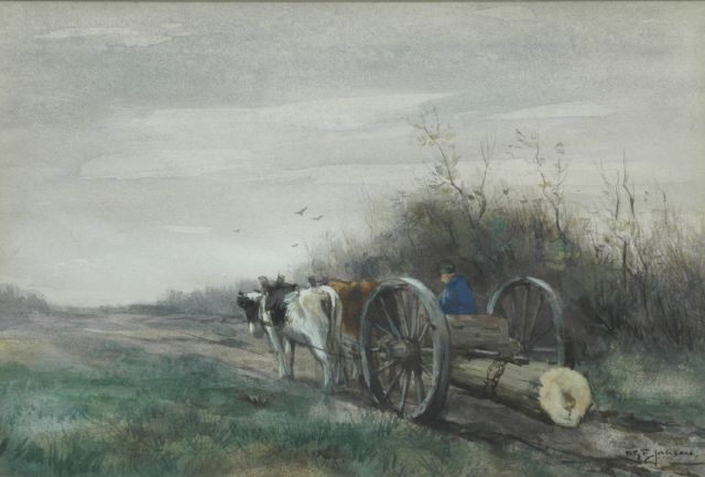 Jansen W.G.F.  | Gathering wood, Brabant, watercolour on paper 24.8 x 36.6 cm, signed l.r.