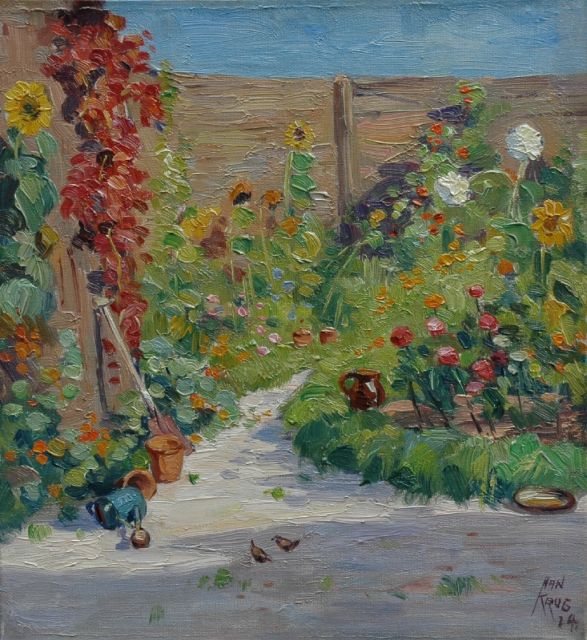 Han Krug | Flowering garden, 'Begoniastraat', The Hague, oil on canvas, 33.0 x 30.3 cm, signed l.r. and dated '24