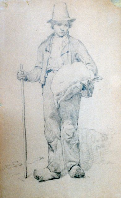 Barend Cornelis Koekkoek | A farm labourer, pencil on paper, 23.0 x 13.8 cm