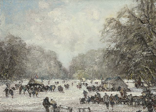 Louis Apol | Skaters on the pond in the Haagse Bos, oil on canvas, 55.3 x 75.2 cm, signed l.l.