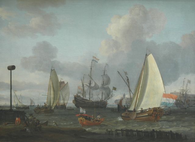 Storck A.  | Shipping in a Dutch harbour, possibly Amsterdam, oil on canvas 70.2 x 94.0 cm, signed l.l.