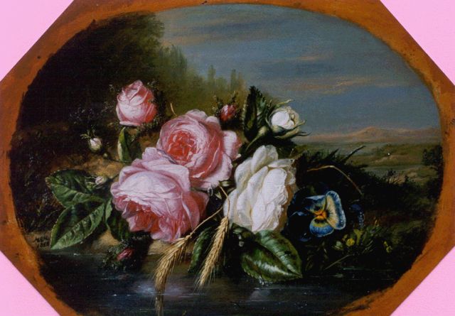 Hélène Hamburger | A Still Life with Roses, oil on panel, 29.4 x 40.0 cm, signed with the initials l.m. and dated 1858