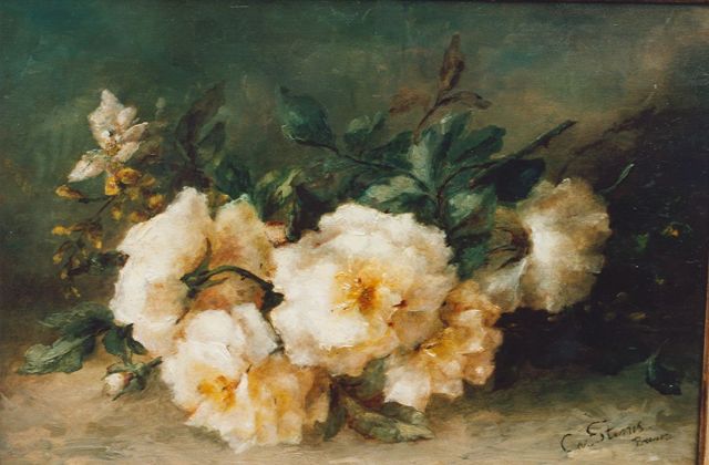 Clara Stenis-Breuer | Still life with yellow roses, oil on panel, 35.7 x 53.2 cm, signed l.r.