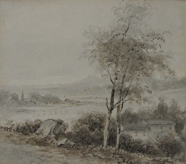 Andreas Schelfhout | A panoramic landscape, pen and ink on paper, 18.6 x 21.2 cm, signed l.r.