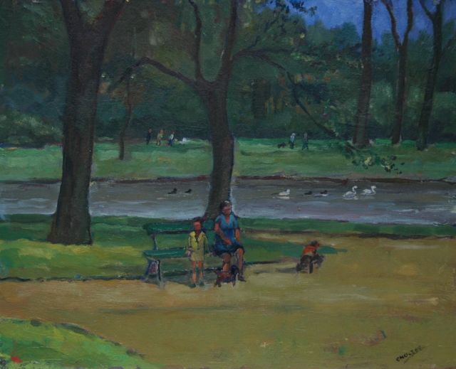 Noltee B.C.  | Mother with children in a park, oil on painter's board 38.1 x 47.0 cm, signed l.r.