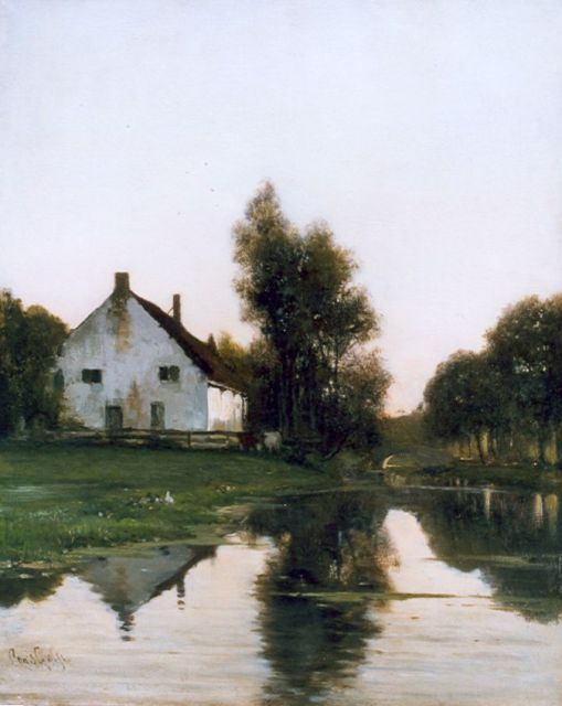 Louis Apol | A farm along a canal in spring, oil on canvas, 39.9 x 32.5 cm, signed l.l.