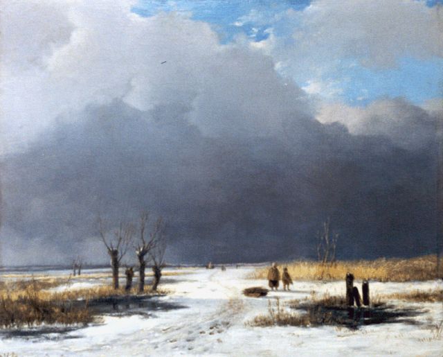 Schneiders van Greyffenswerth B.C.  | Figures in a winter landscape, oil on panel 26.3 x 31.8 cm, signed l.l. with initials and dated 1834