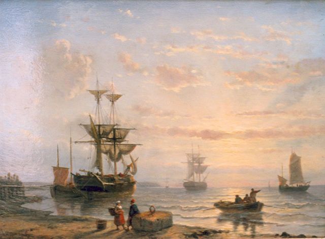 George Willem Opdenhoff | Schepen voor de kust, oil on panel, 30.9 x 41.8 cm, gesigneerd l.o.