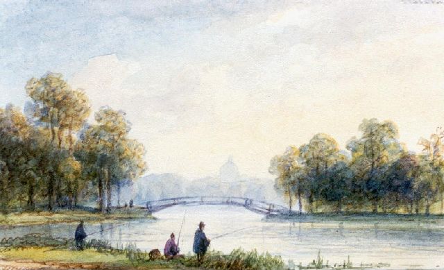 Kleijn L.J.  | The pond of 'Paleis Huis ten Bosch', The Hague, watercolour on paper 6.5 x 10.5 cm