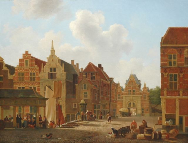 Johannes Rutten | A view of the Rietdijkspoort in Dordrecht, oil on panel, 56.1 x 73.1 cm, signed l.r.