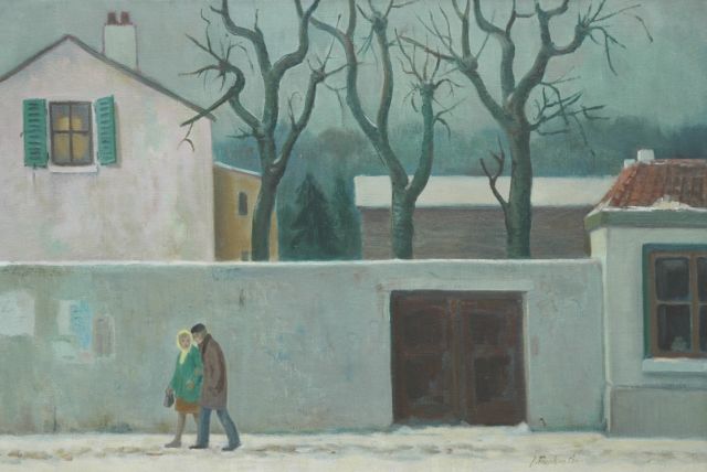 Franken J.P.J.  | Houses in the snow, oil on canvas 44.9 x 67.0 cm, signed l.r.